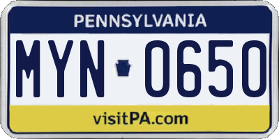 PA license plate MYN0650