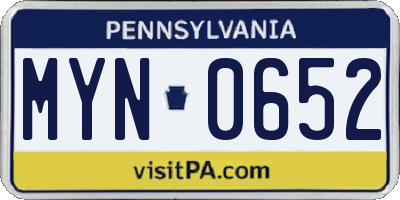 PA license plate MYN0652