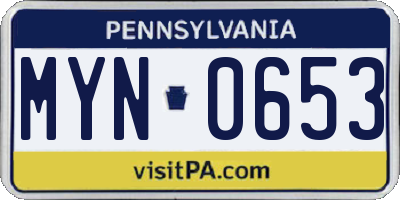 PA license plate MYN0653