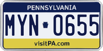 PA license plate MYN0655
