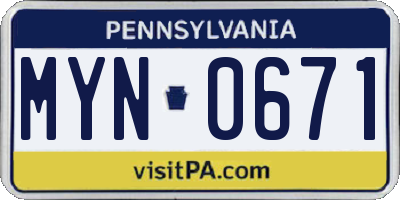 PA license plate MYN0671
