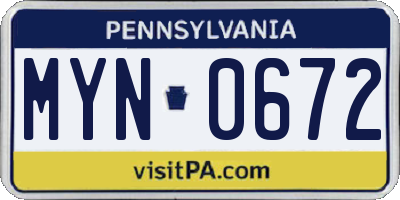 PA license plate MYN0672