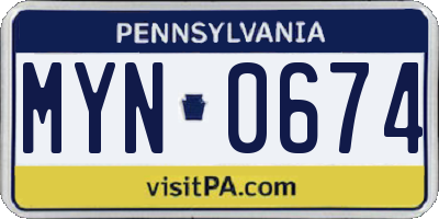 PA license plate MYN0674