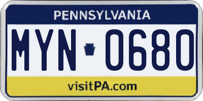 PA license plate MYN0680