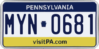 PA license plate MYN0681
