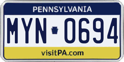PA license plate MYN0694