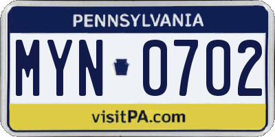 PA license plate MYN0702