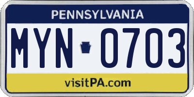 PA license plate MYN0703