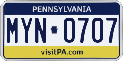PA license plate MYN0707
