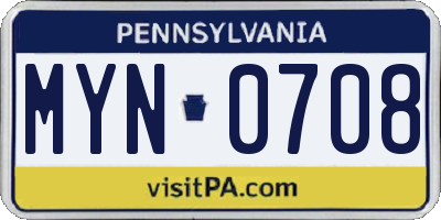 PA license plate MYN0708