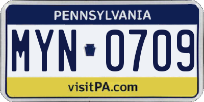 PA license plate MYN0709