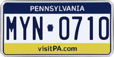 PA license plate MYN0710
