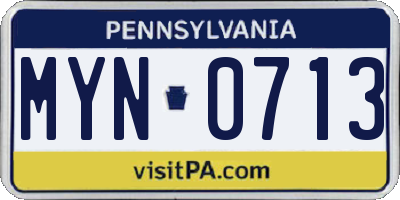 PA license plate MYN0713
