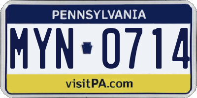 PA license plate MYN0714