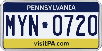 PA license plate MYN0720