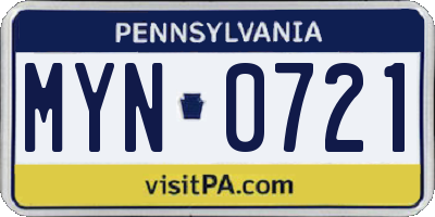 PA license plate MYN0721