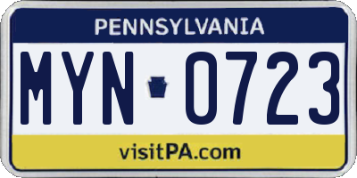 PA license plate MYN0723