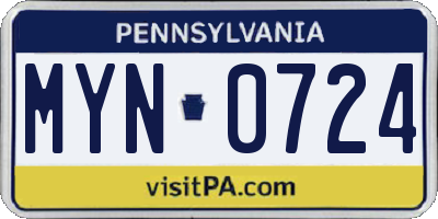 PA license plate MYN0724