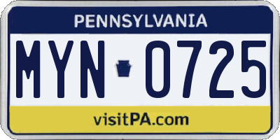 PA license plate MYN0725