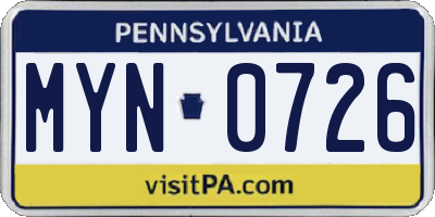 PA license plate MYN0726