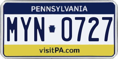 PA license plate MYN0727