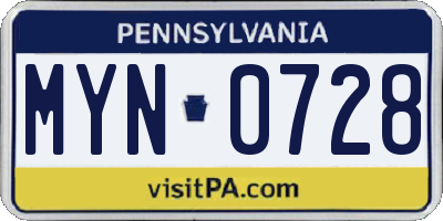 PA license plate MYN0728