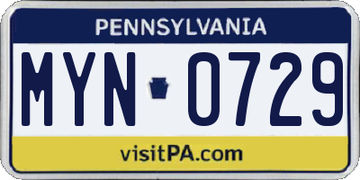 PA license plate MYN0729
