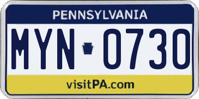 PA license plate MYN0730