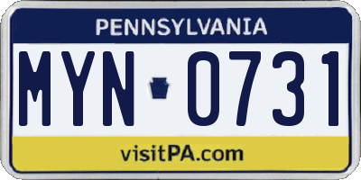PA license plate MYN0731