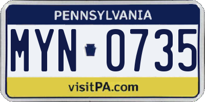 PA license plate MYN0735
