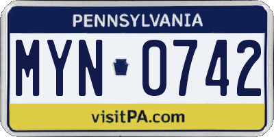 PA license plate MYN0742