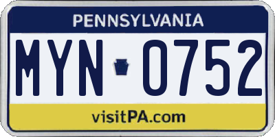 PA license plate MYN0752