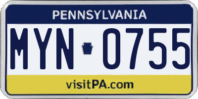 PA license plate MYN0755
