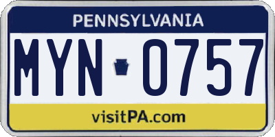 PA license plate MYN0757