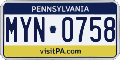 PA license plate MYN0758