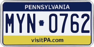 PA license plate MYN0762