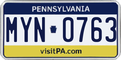PA license plate MYN0763