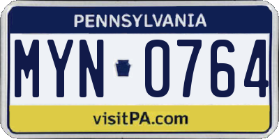 PA license plate MYN0764