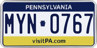 PA license plate MYN0767