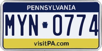 PA license plate MYN0774
