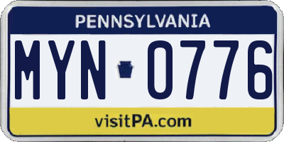 PA license plate MYN0776