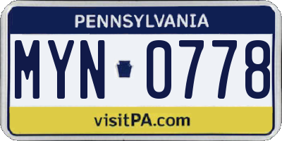 PA license plate MYN0778