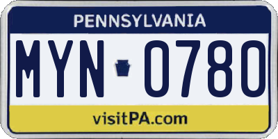 PA license plate MYN0780