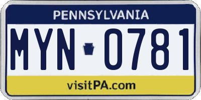 PA license plate MYN0781