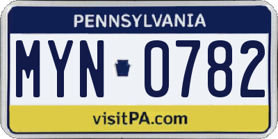 PA license plate MYN0782