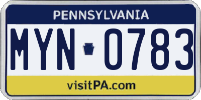 PA license plate MYN0783