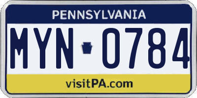 PA license plate MYN0784