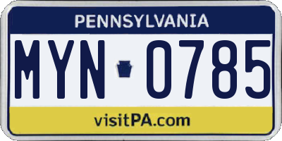 PA license plate MYN0785