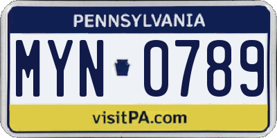 PA license plate MYN0789