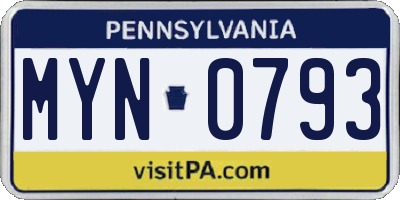 PA license plate MYN0793